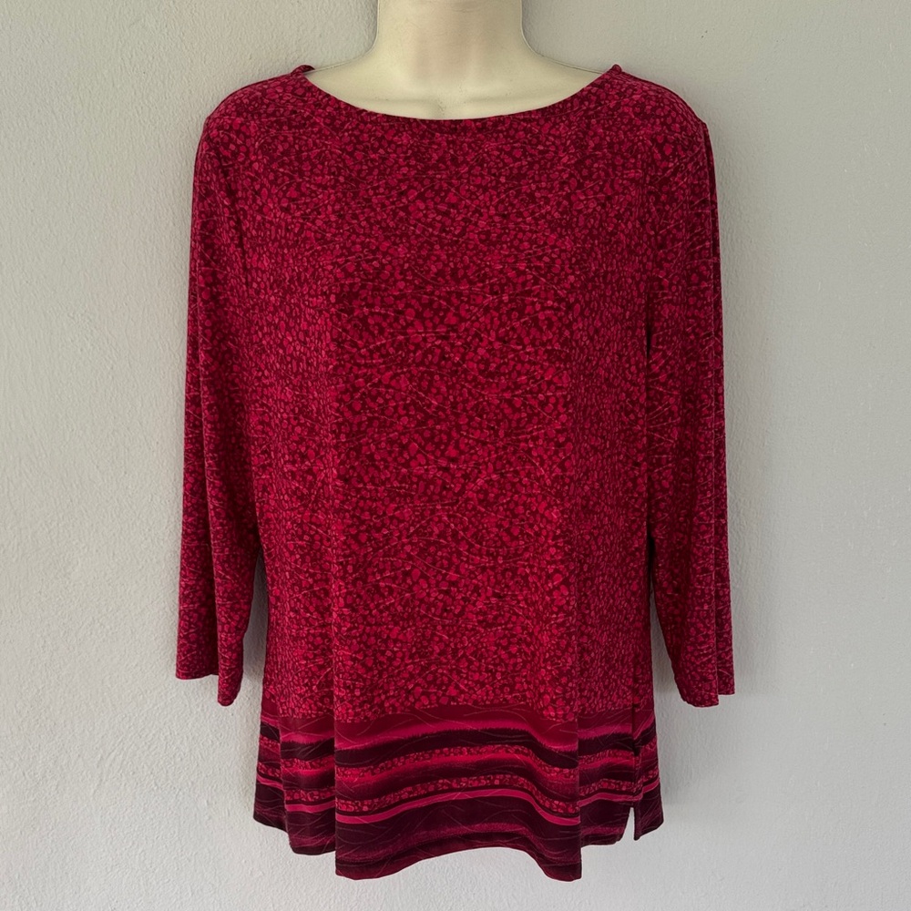Croft & Barrow red abstract dot print 3/4 sleeve stretch top size petite medium - Picture 4 of 12